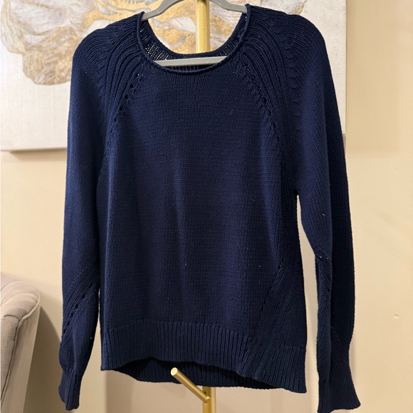 J.CREW NWOT Navy Blue Women's Sweater pointelle -knit layer preppy - Picture 6 of 12